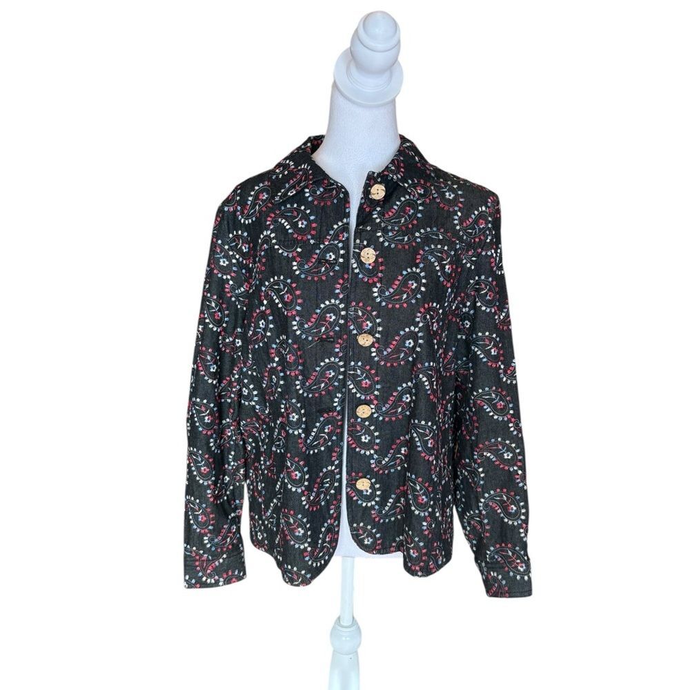 Coldwater Creek Embroidered Paisley Button Up Jacket Lightweight Blazer Large P